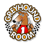 A cartoon of a greyhound dog holding two spoons.